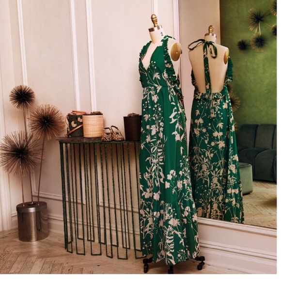 Borgo de Nor Women’s Floral Maxi Ruffle Crossback Dress. Green size 6. - Picture 4 of 13